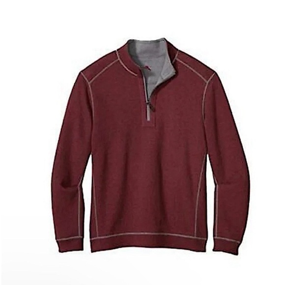 Tommy Bahama Flipshore Quarter Zip in maroon and gray - Picture 1 of 16